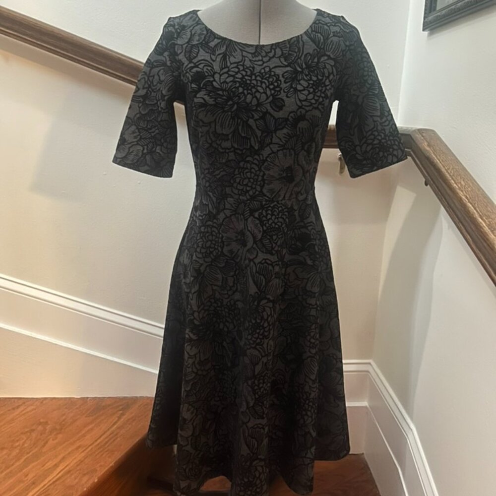 NWT Gray with Black Floral Velvet Applique Dress